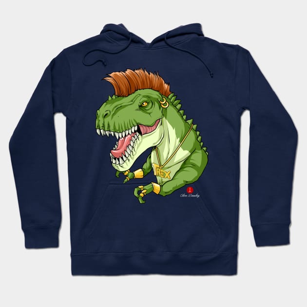 Mr T-Rex Blingosaurus | Bling, Mohawk & Dinosaur Hoodie by OliRosenberg